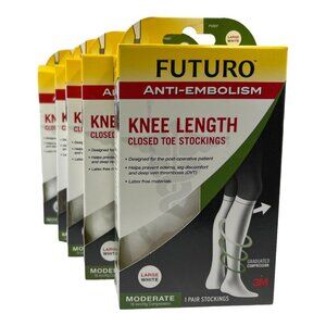 Futuro Unisex  L Anti Embolism Knee Length Closed Toe Stockings White 71057 5 PK